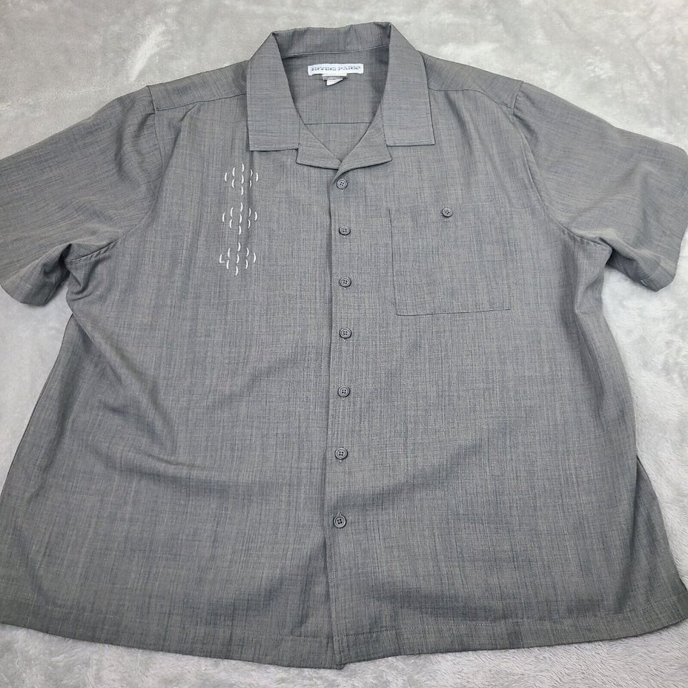 Irvine Park Shirt 2XL Short Sleeve Gray Button‎ Up W/Pocket Embroidered
